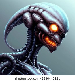 Alien creature. Vector pixelated illustration. Pixel design. 