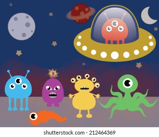 Alien Creatures in Space on Planet X
