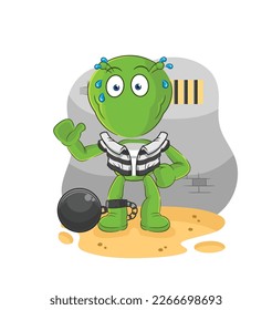 the alien criminal in jail. cartoon character