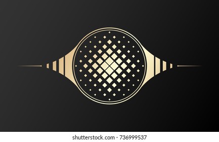 Alien crop circle, gold on black background, vector