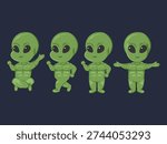 alien cute character cartoon planet galaxy flat element ornament space ufo stiker icon monster star