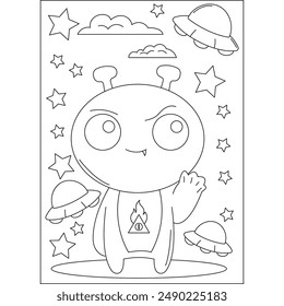 alien cute monster coloring book page for kids or grown adults coloring book mindful relaxation activity