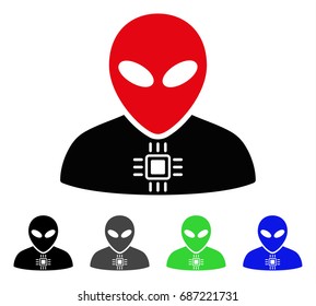 Alien Cyborg flat vector pictograph. Colored alien cyborg gray, black, blue, green pictogram versions. Flat icon style for graphic design.