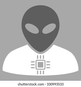 Alien Cyborg vector icon. Style is flat bicolor dark gray and white symbol, rounded angles, silver background.