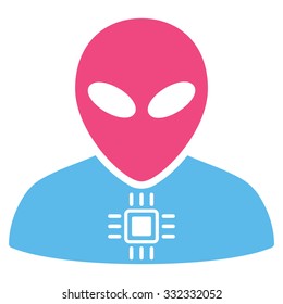 Alien Cyborg vector icon. Style is flat bicolor pink and blue symbol, rounded angles, white background.