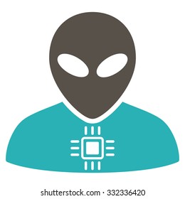 Alien Cyborg vector icon. Style is flat bicolor grey and cyan symbol, rounded angles, white background.