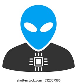 Alien Cyborg vector icon. Style is flat bicolor blue and gray symbol, rounded angles, white background.