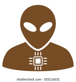 Alien Cyborg vector icon. Style is flat brown symbol, rounded angles, white background.
