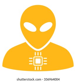 Alien Cyborg vector icon. Style is flat yellow symbol, rounded angles, white background.