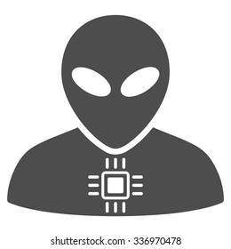 Alien Cyborg vector icon. Style is flat gray symbol, rounded angles, white background.