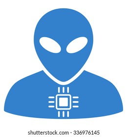 Alien Cyborg vector icon. Style is flat cobalt symbol, rounded angles, white background.