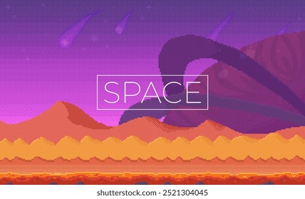 Alien desert landscape with mountains and sand dunes under a purple sky with meteors and large tentacles. Ideal for sci-fi themes, video games, fantasy settings, outer space exploration, and