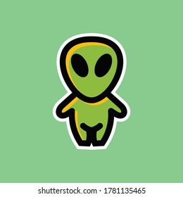 Alien Design is created in the style of mascot cartoon minimal in green color