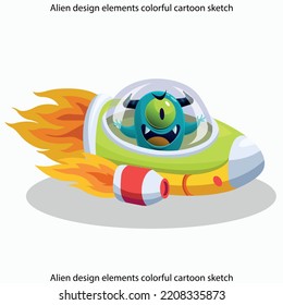 Alien design elements colorful cartoon sketch