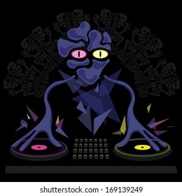 Alien DJ character vector illustration