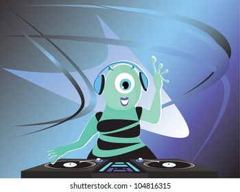 Alien DJ and futuristic background vector