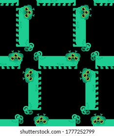 Alien dog green cartoon pattern seamless. UFO pet background. Baby fabric texture