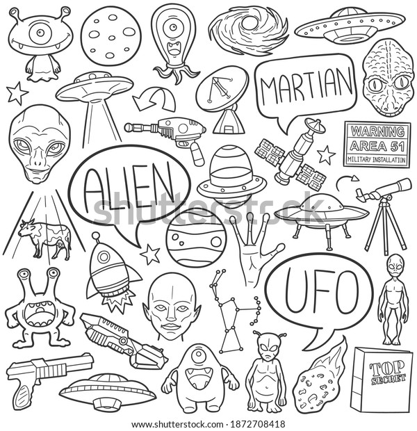 Alien Doodle Icon Set Ufo Vector Stock Vector (Royalty Free) 1872708418 ...