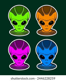 Alien Doodle Sticker Illustration with Pop Art Style