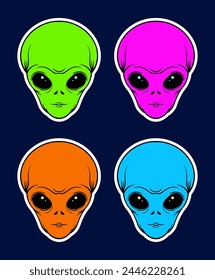 Alien Doodle Sticker Illustration with Pop Art Style