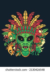 alien doodle vector print illustration