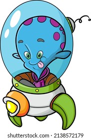 The alien with the dots head is driving the ufo of illustration