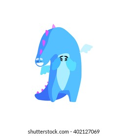 Alien Dragon Childish Monster Flat Cartoon Style Isolated Vector Design Print On White Background