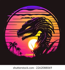 alien dragon sunset background logo