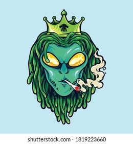 Alien Dreadlock king, weed Smoke illustrations logo mascot merchandise