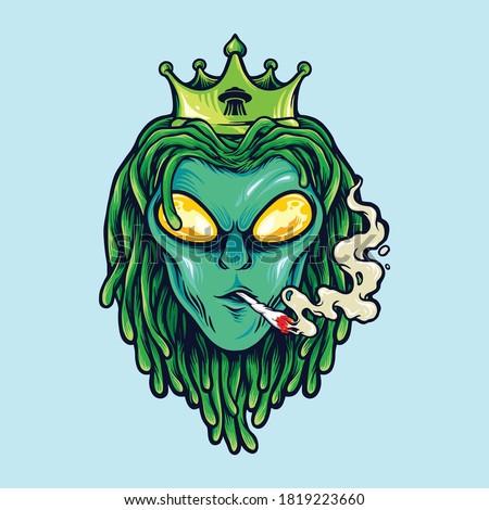 Alien Dreadlock king, weed Smoke illustrations logo mascot merchandise