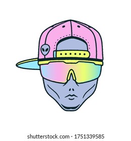 ALIEN DUDE INT THE CAP AND SPORT SUNGLASSES COLOR WHITE BACKGROUND