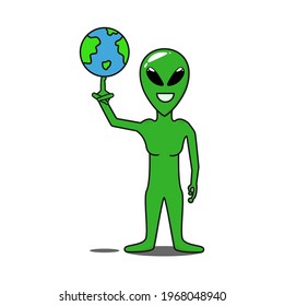 Alien with earth vector illustration