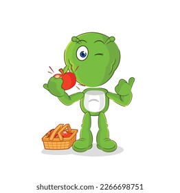 the alien eating an apple illustration. character vector