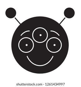 Alien emoji black vector concept icon. Alien emoji flat illustration, sign