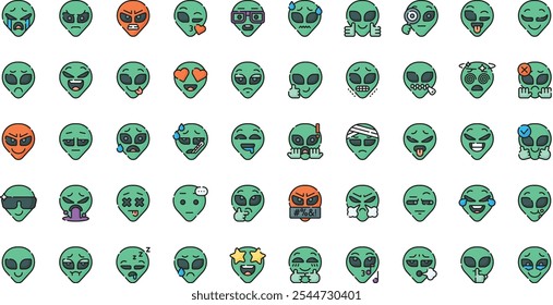 Alien emojis icons High-Quality Vector Icons Collection with Editable Stroke. Ideal for Professional and Creative Projects.