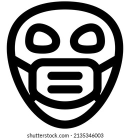 Alien emoticons with a mask for covid protection