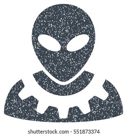 Alien Engineer grainy textured icon for overlay watermark stamps. Flat symbol with scratched texture. Dotted vector smooth blue ink rubber seal stamp with grunge design on a white background.