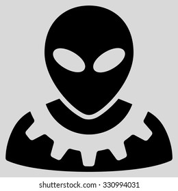 Alien Engineer vector icon. Style is flat black symbol, rounded angles, light gray background.