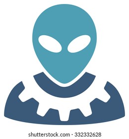 Alien Engineer vector icon. Style is flat bicolor cyan and blue symbol, rounded angles, white background.