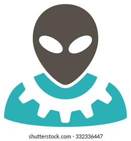 Alien Engineer vector icon. Style is flat bicolor grey and cyan symbol, rounded angles, white background.