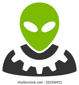 Alien Engineer vector icon. Style is flat bicolor eco green and gray symbol, rounded angles, white background.