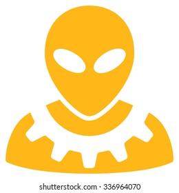 Alien Engineer vector icon. Style is flat yellow symbol, rounded angles, white background.