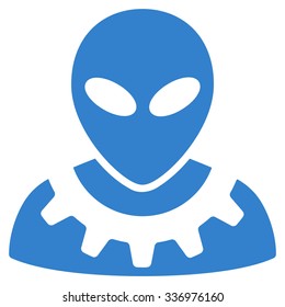 Alien Engineer vector icon. Style is flat cobalt symbol, rounded angles, white background.