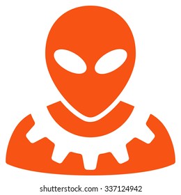 Alien Engineer vector icon. Style is flat orange symbol, rounded angles, white background.