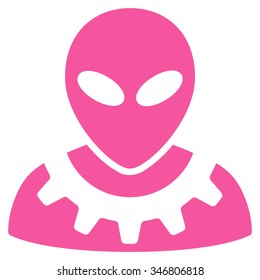 Alien Engineer vector icon. Style is flat pink symbol, rounded angles, white background.