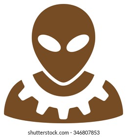 Alien Engineer vector icon. Style is flat brown symbol, rounded angles, white background.