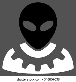 Alien Engineer vector icon. Style is flat bicolor black and white symbol, rounded angles, gray background.