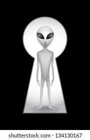 Alien entity from other world behind the keyhole - illustration