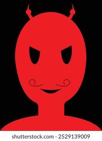 Alien with evil face, an alien smiling with black background, villain illustration, suitable for social media and profile picture, also good for print material and T shirts and posters and halloween