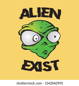 Alien Exist. Cartoonized Character Illustration. Perfect for sticker.